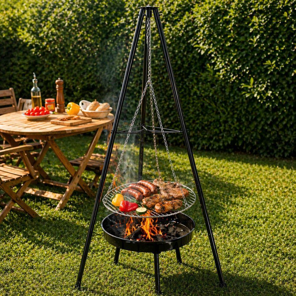 barbecue tripode con griglia sospesa regolabile braciere da giardino con catene e struttura in acciaio - foto 2 barbecue tripode con griglia sospesa regolabile braciere da giardino con catene e struttura in acciaio - foto 2