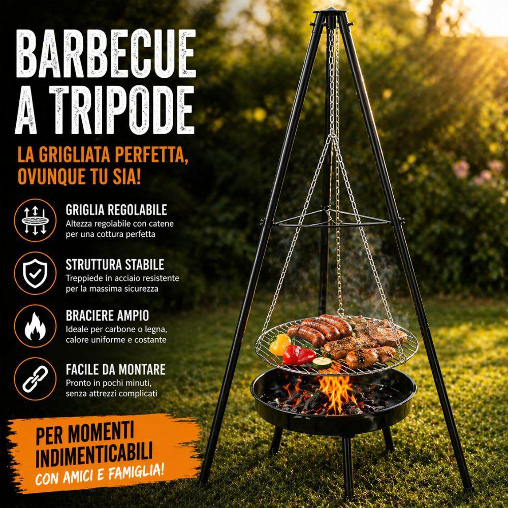 barbecue tripode con griglia sospesa regolabile braciere da giardino con catene e struttura in acciaio - foto 3 barbecue tripode con griglia sospesa regolabile braciere da giardino con catene e struttura in acciaio - foto 3