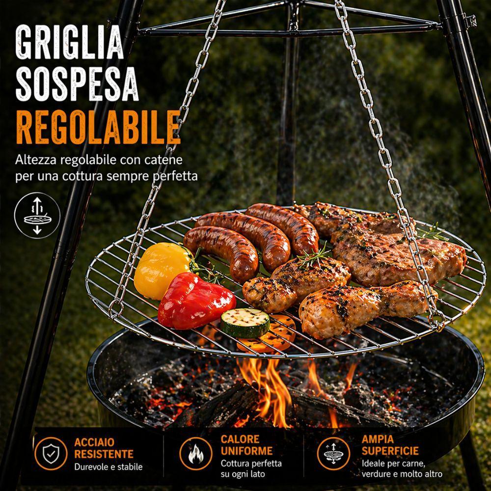 barbecue tripode con griglia sospesa regolabile braciere da giardino con catene e struttura in acciaio - foto 5 barbecue tripode con griglia sospesa regolabile braciere da giardino con catene e struttura in acciaio - foto 5
