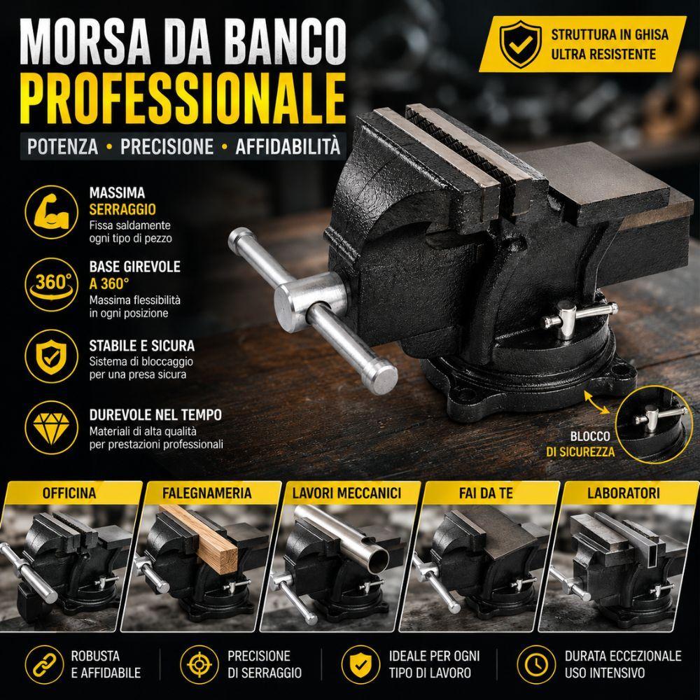 morsa da banco girevole professionale in ghisa con base rotante 360 gradi per officina falegnameria e lavori meccanici - foto 3 morsa da banco girevole professionale in ghisa con base rotante 360 gradi per officina falegnameria e lavori meccanici - foto 3