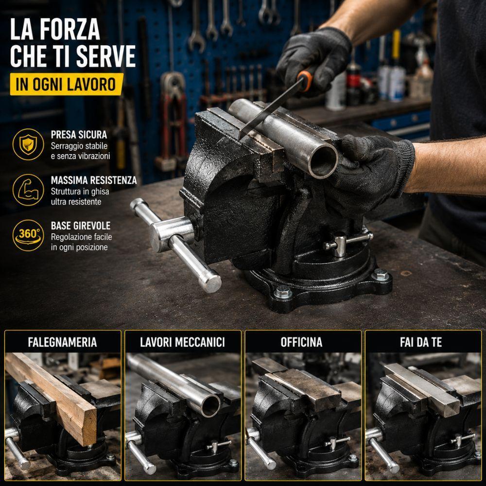 morsa da banco girevole professionale in ghisa con base rotante 360 gradi per officina falegnameria e lavori meccanici - foto 4 morsa da banco girevole professionale in ghisa con base rotante 360 gradi per officina falegnameria e lavori meccanici - foto 4