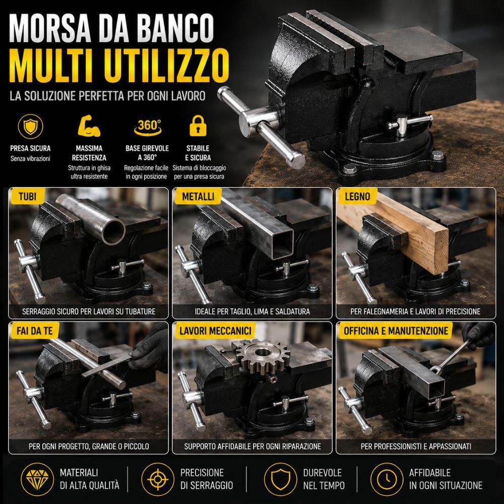 morsa da banco girevole professionale in ghisa con base rotante 360 gradi per officina falegnameria e lavori meccanici - foto 5 morsa da banco girevole professionale in ghisa con base rotante 360 gradi per officina falegnameria e lavori meccanici - foto 5