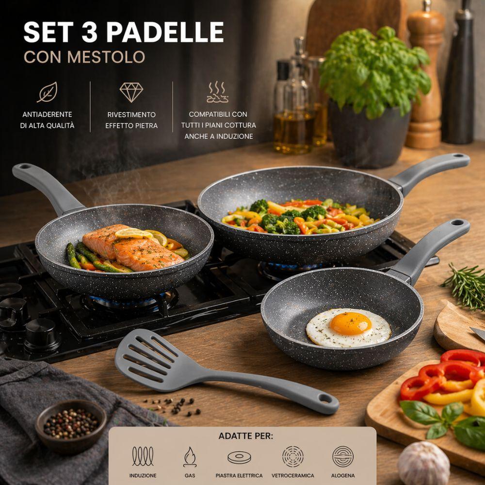 set padelle 7 pezzi effetto pietra lavica antiaderenti con coperchio e mestolo - foto 4 set padelle 7 pezzi effetto pietra lavica antiaderenti con coperchio e mestolo - foto 4
