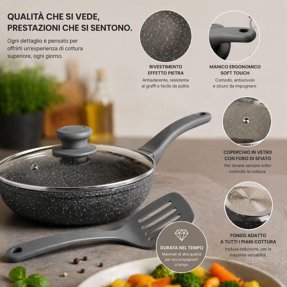 set padelle 7 pezzi effetto pietra lavica antiaderenti con coperchio e mestolo - foto 5 set padelle 7 pezzi effetto pietra lavica antiaderenti con coperchio e mestolo - foto 5