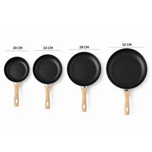 Padella antiaderente effetto pietra con manico soft touch effetto legno 20/24/28/32 cm compatibile induzione