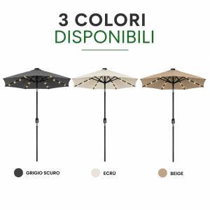 Ombrellone da giardino diametro 270 cm con luci led e sistema antivento