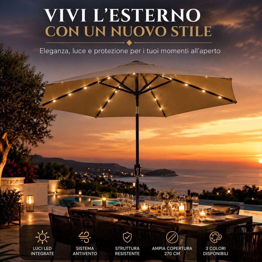 ombrellone da giardino diametro 270 cm con luci led e sistema antivento - foto 2 ombrellone da giardino diametro 270 cm con luci led e sistema antivento - foto 2
