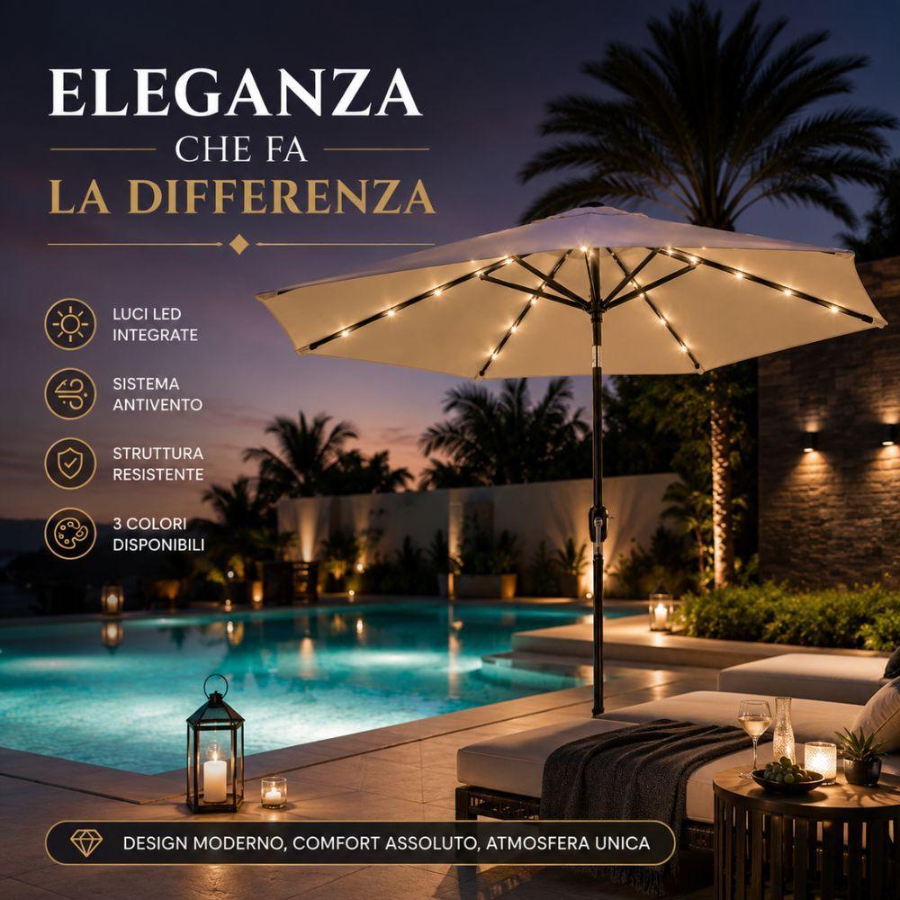 ombrellone da giardino diametro 270 cm con luci led e sistema antivento - foto 3 ombrellone da giardino diametro 270 cm con luci led e sistema antivento - foto 3