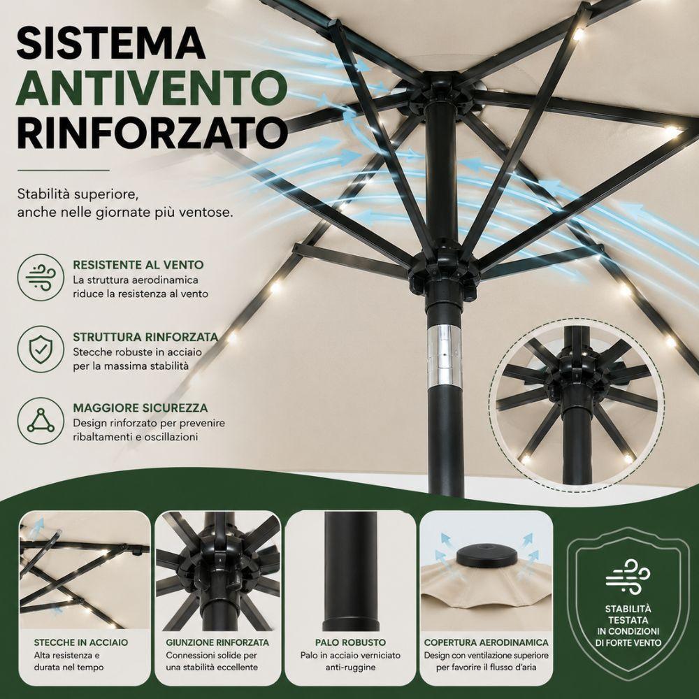 ombrellone da giardino diametro 270 cm con luci led e sistema antivento - foto 4 ombrellone da giardino diametro 270 cm con luci led e sistema antivento - foto 4
