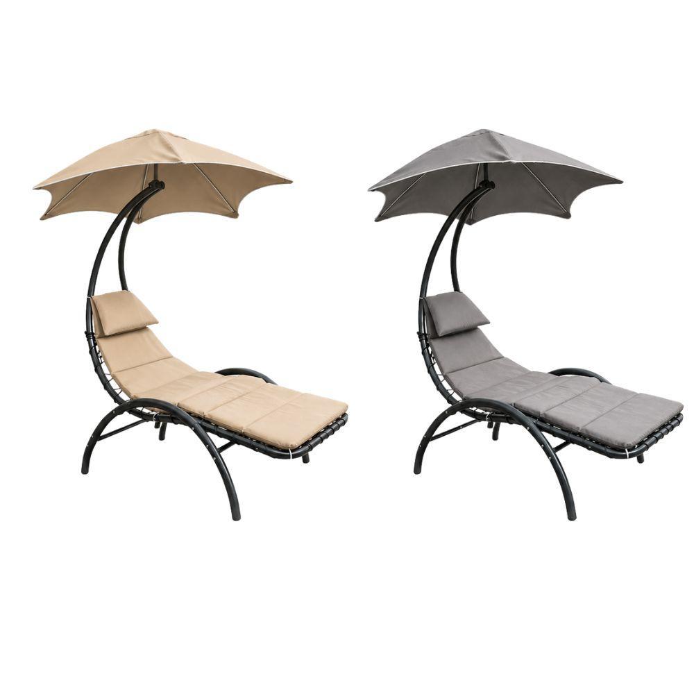 Sdraio dondolo Bali con ombrellone regolabile, disponibile in beige e grigio