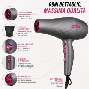 Phon professionale asciugacapelli con beccuccio  potente, leggero e rapido