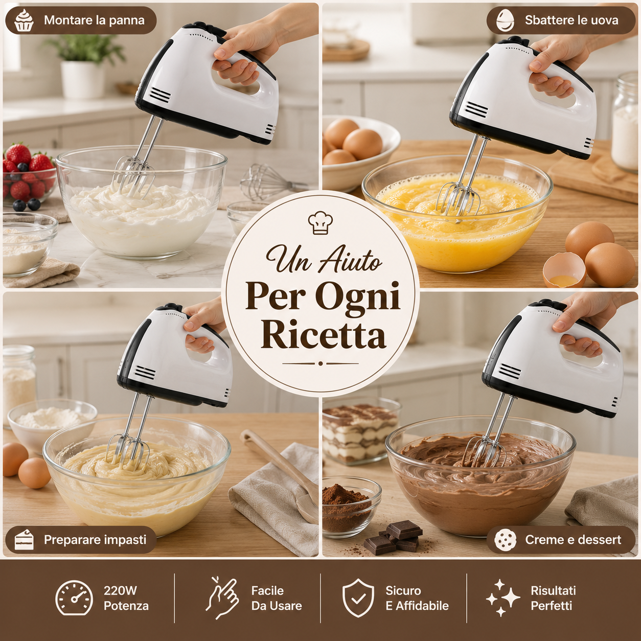  sbattitore elettrico con fruste in acciaio inox per dolci creme panna e impasti - foto 3