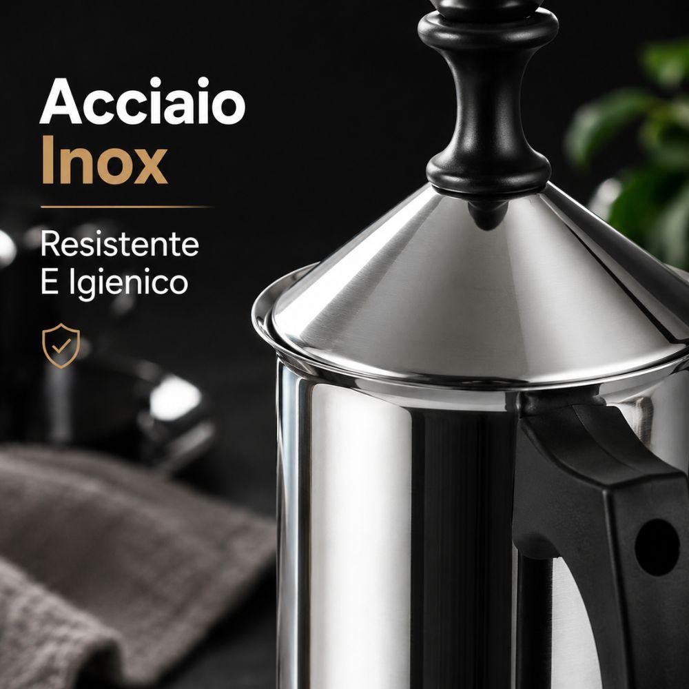  montalatte manuale in acciaio inox per cappuccino e latte schiumato - foto 3