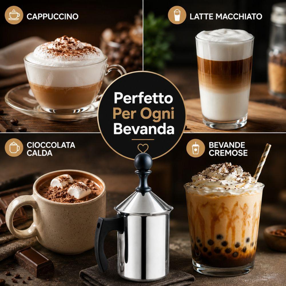  montalatte manuale in acciaio inox per cappuccino e latte schiumato - foto 4