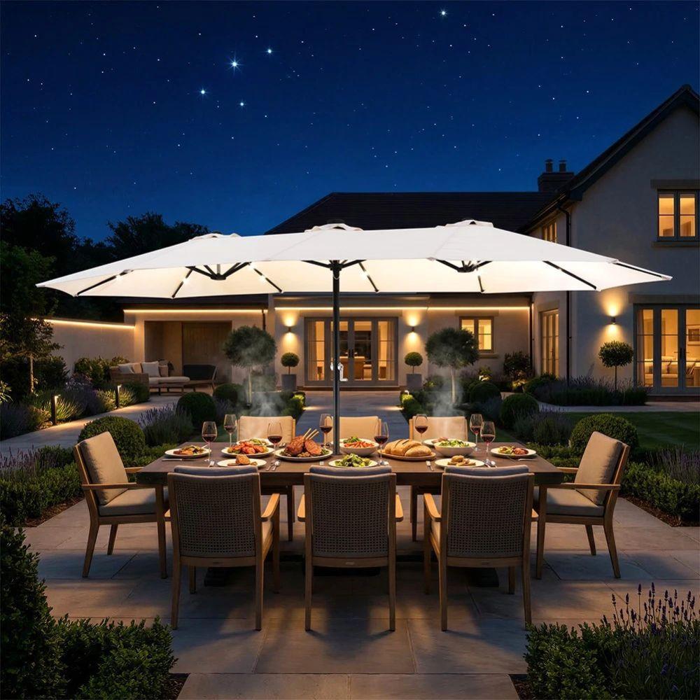 ombrellone da giardino con luci led integrate 4.6 m con base 80x80 cm - foto 3 ombrellone da giardino con luci led integrate 4.6 m con base 80x80 cm - foto 3