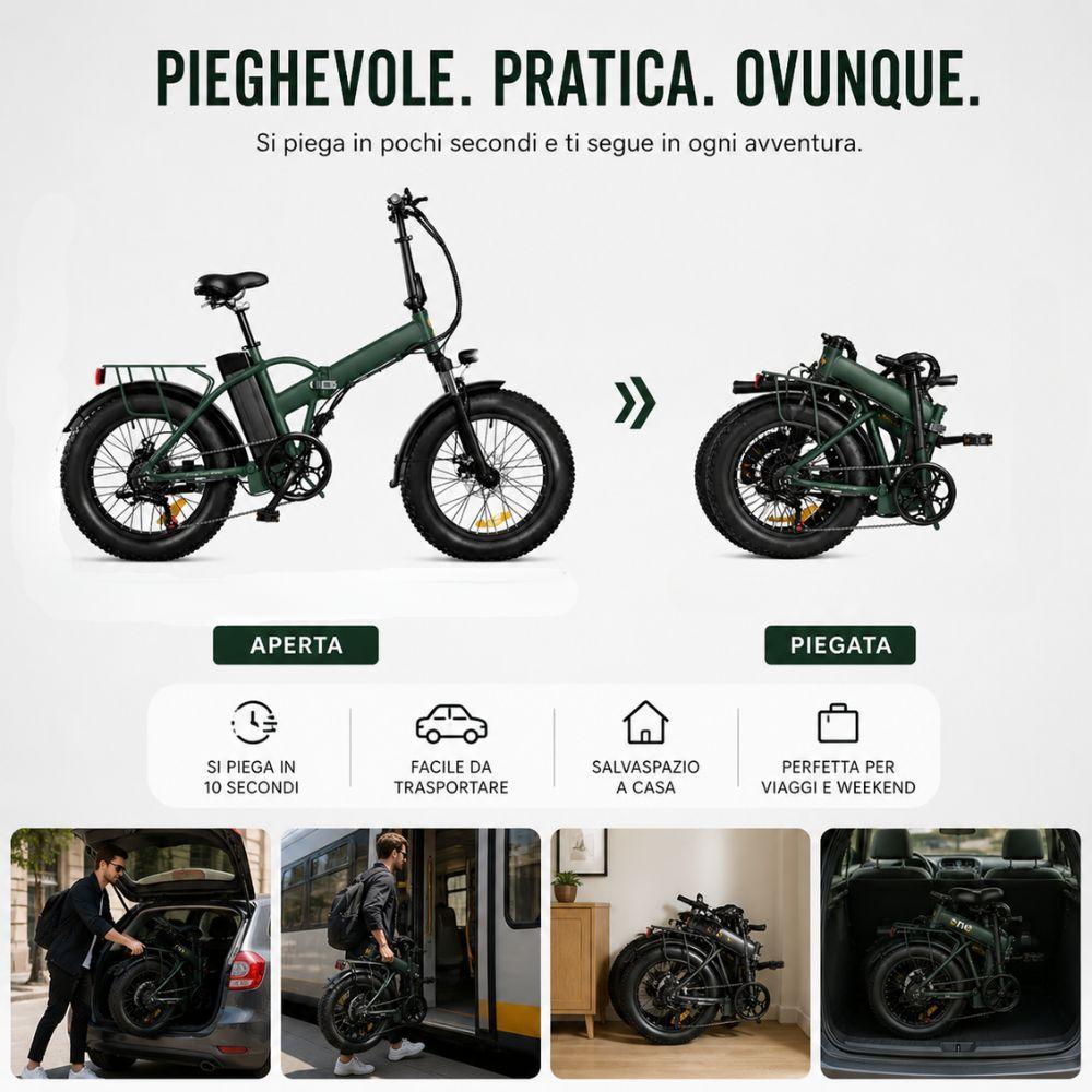  bici elettrica pieghevole fat bike 20 pollici con batteria integrata e portapacchi - foto 3
