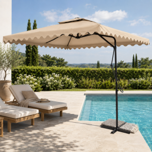 Ombrellone da giardino decentrato 2,5x2,5 m con palo in metallo, chiusura a leva, base a croce e sistema air vent