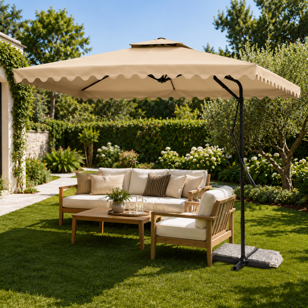 ombrellone da giardino decentrato 2,5x2,5 m con palo in metallo, chiusura a leva, base a croce e sistema air vent - foto 3 ombrellone da giardino decentrato 2,5x2,5 m con palo in metallo, chiusura a leva, base a croce e sistema air vent - foto 3