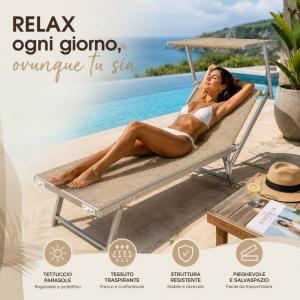 Lettino stabilimento in alluminio pieghevole con tettuccio parasole