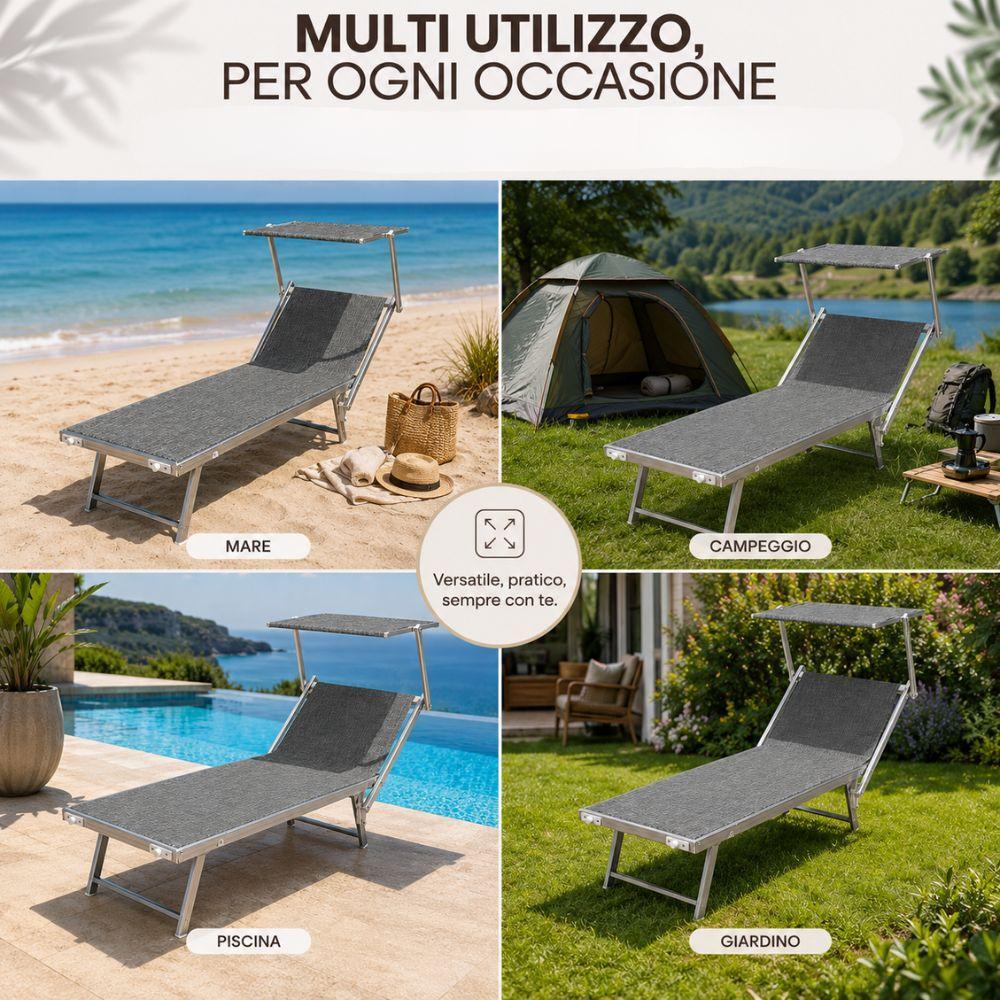 lettino stabilimento in alluminio pieghevole con tettuccio parasole - foto 4 lettino stabilimento in alluminio pieghevole con tettuccio parasole - foto 4