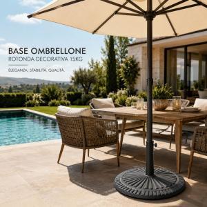 Base ombrellone rotonda 15kg decorativa effetto ghisa supporto esterno giardino
