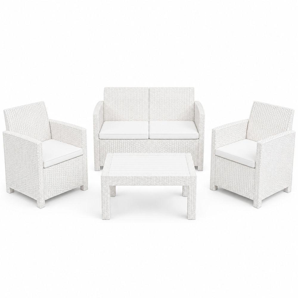  set salotto da giardino esterno effetto rattan 4 pezzi con tavolino e cuscini - foto 1