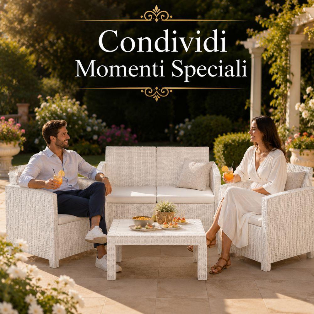  set salotto da giardino esterno effetto rattan 4 pezzi con tavolino e cuscini - foto 2