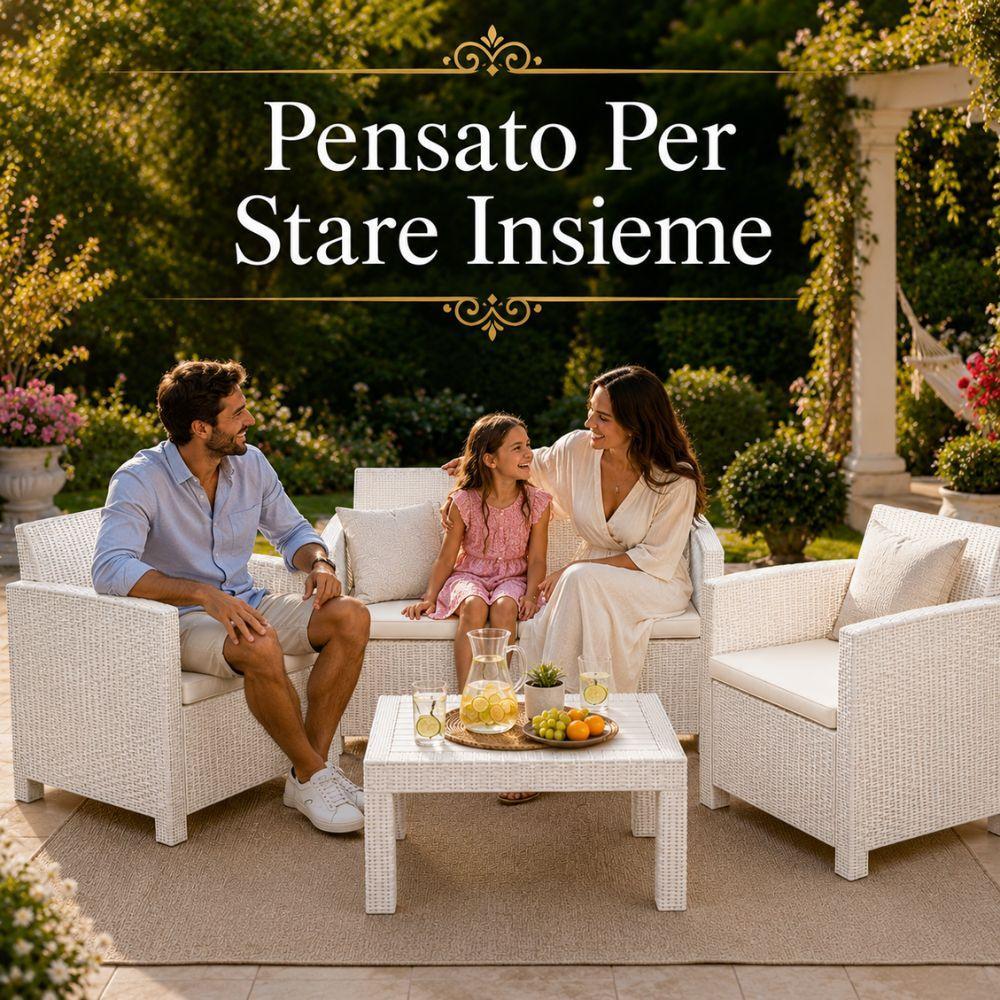  set salotto da giardino esterno effetto rattan 4 pezzi con tavolino e cuscini - foto 4