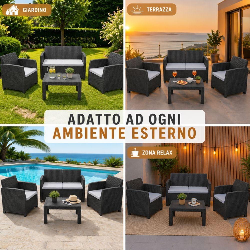 set salotto da giardino esterno effetto rattan antracite 4 pezzi con tavolino e cuscini - foto 4 set salotto da giardino esterno effetto rattan antracite 4 pezzi con tavolino e cuscini - foto 4