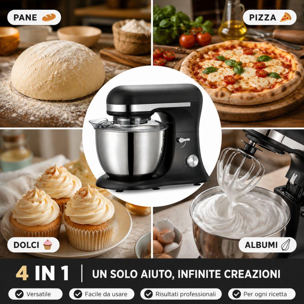  planetaria impastatrice elettrica con ciotola in acciaio inox per dolci pizza pane e impasti - foto 3