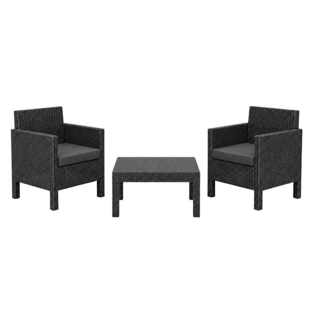  set salotto da giardino in rattan dark antracite con tavolino e cuscini - foto 1