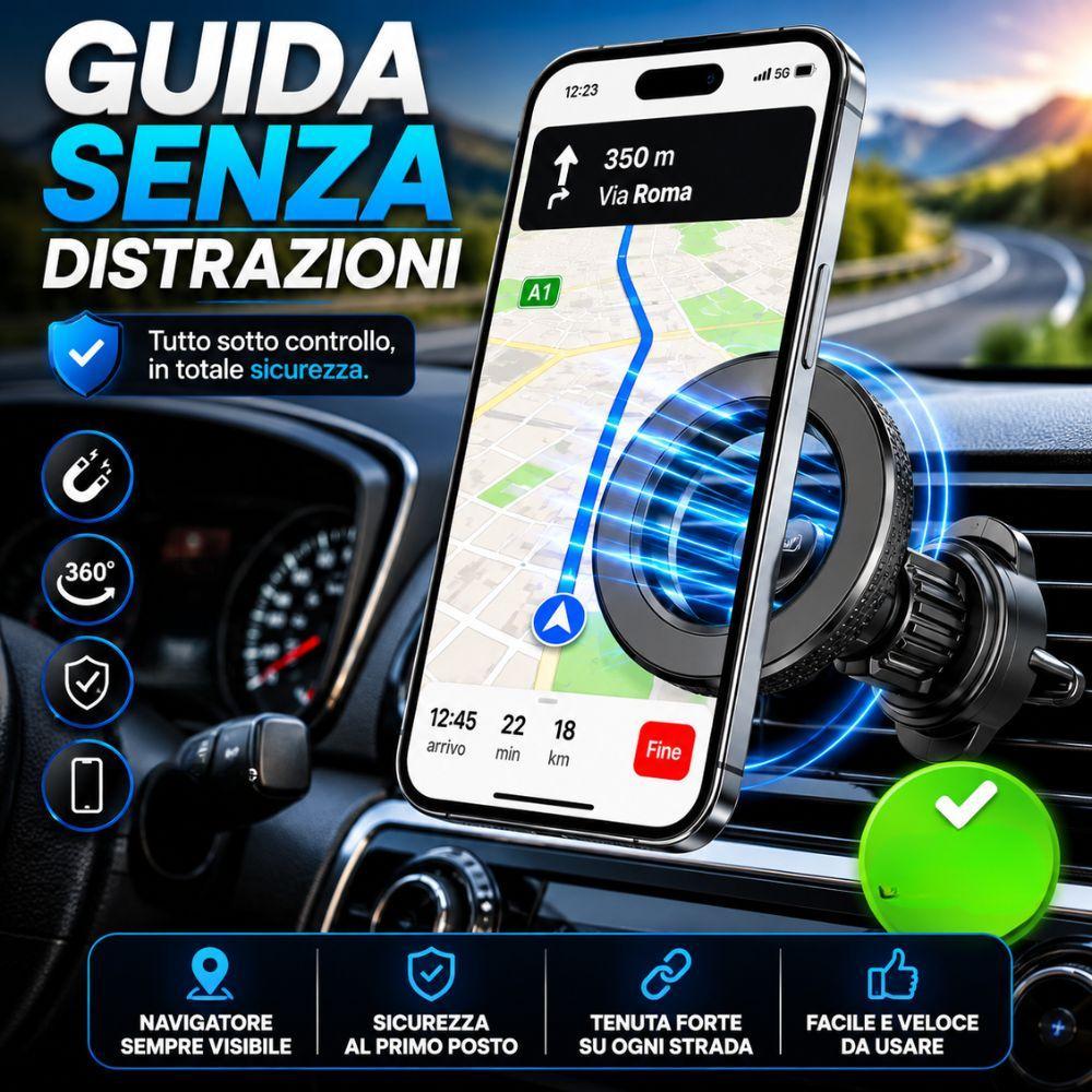 Supporto magnetico auto universale con rotazione 360 gradi per smartphone