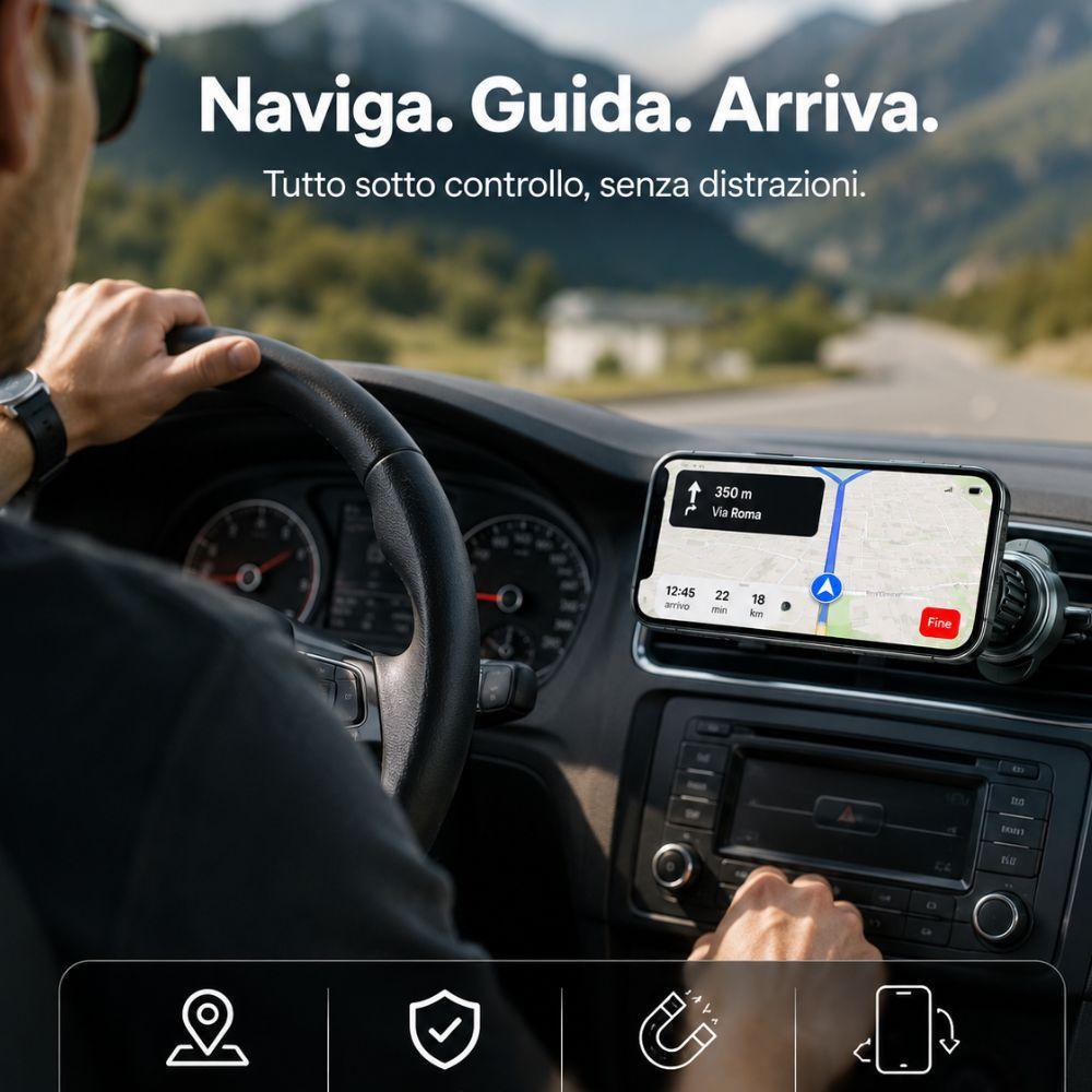 Supporto magnetico auto con rotazione 360 gradi per smartphone