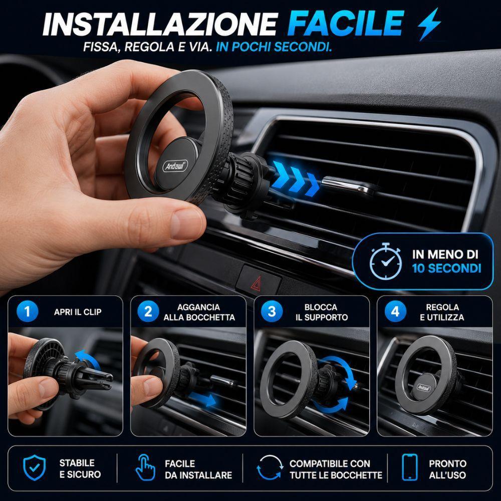 Supporto magnetico auto con rotazione 360 gradi per smartphone - vista laterale