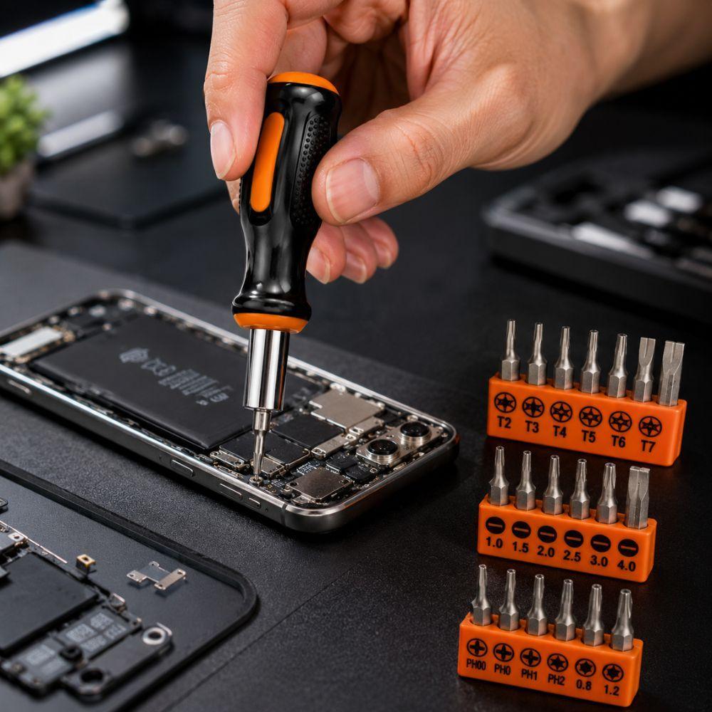 set cacciaviti di precisione 18 in 1 per smartphone pc orologi elettronica - foto 3 Dettaglio dei cacciaviti di precisione con punte magnetiche e custodia organizer