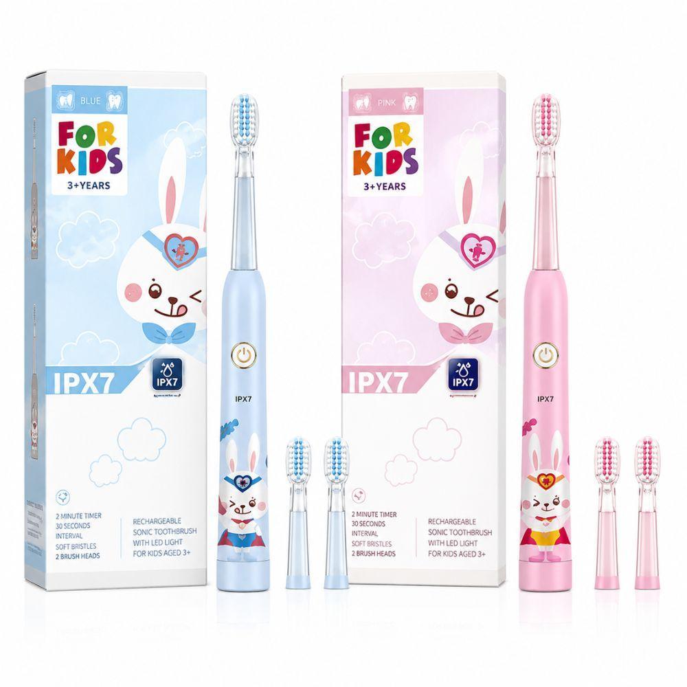 spazzolino elettrico bambini ricaricabile con luci led - foto 1 Due spazzolini elettrici ricaricabili per bambini in blu e rosa con relative confezioni