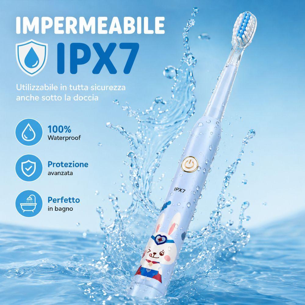 spazzolino elettrico bambini ricaricabile con luci led - foto 3 Spazzolino in splash d'acqua con certificazione impermeabilità IPX7