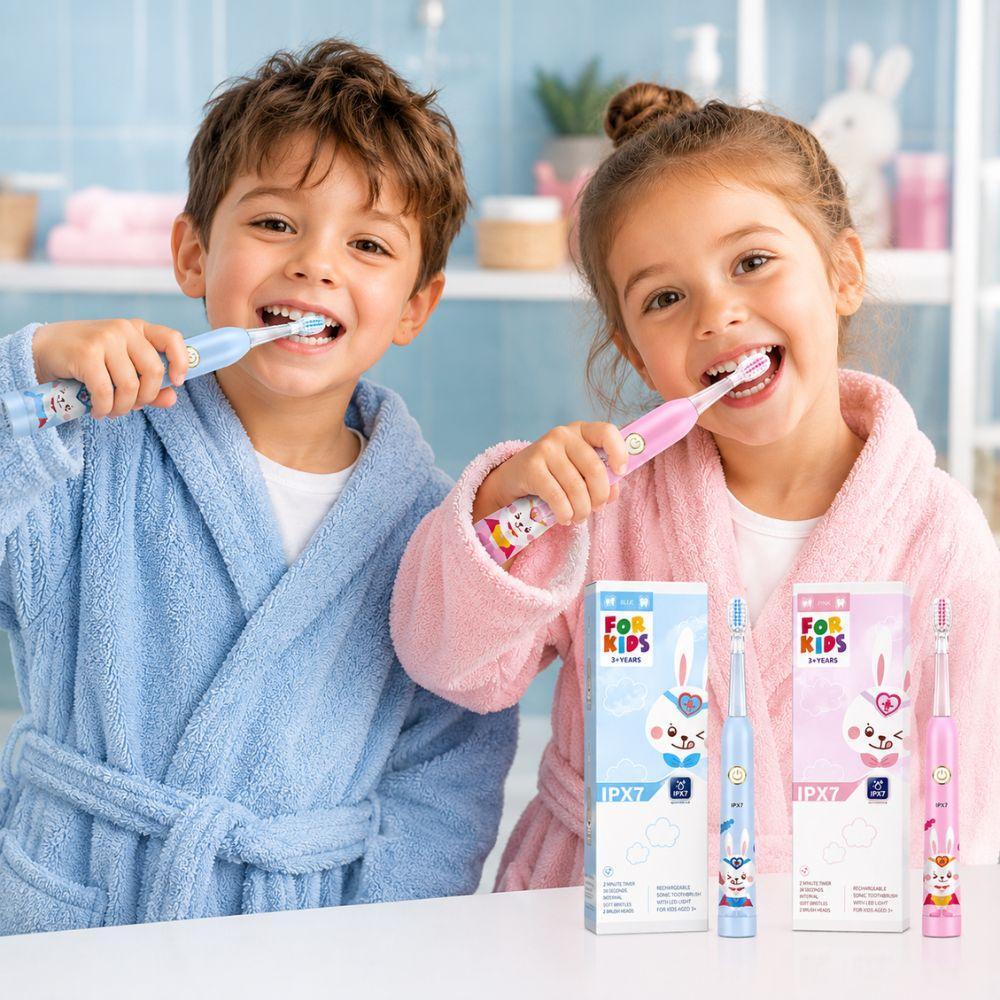 spazzolino elettrico bambini ricaricabile con luci led - foto 5 Spazzolino elettrico bambini con manico colorato e luci LED, testina rotonda