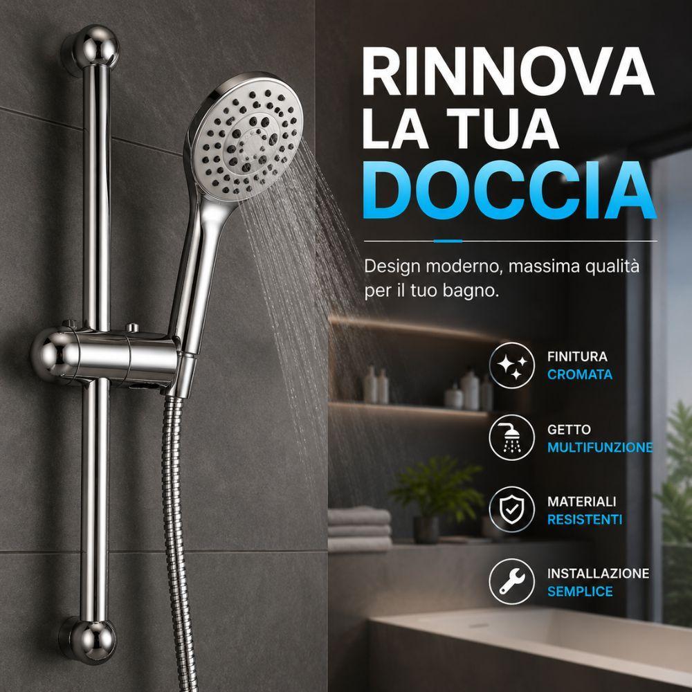  set doccia saliscendi con doccetta multifunzione e flessibile in acciaio cromato - foto 2