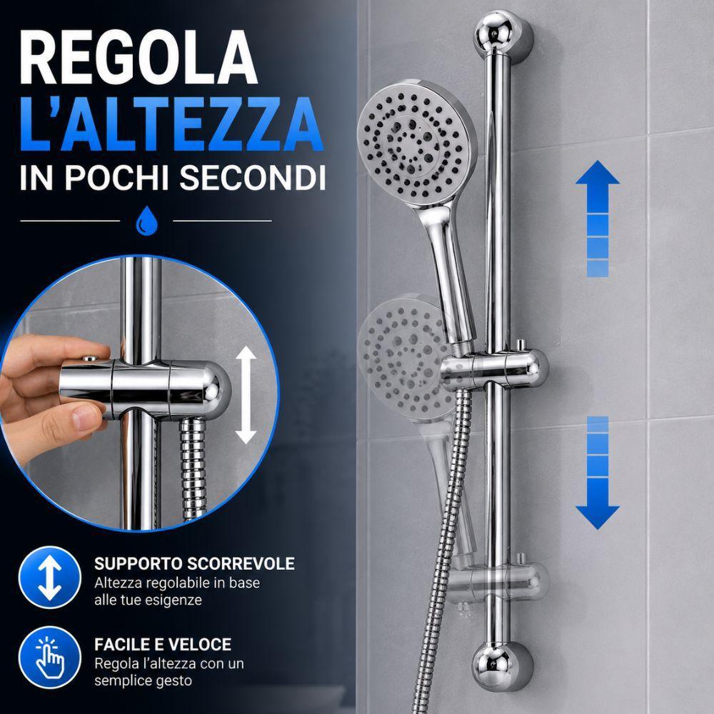  set doccia saliscendi con doccetta multifunzione e flessibile in acciaio cromato - foto 3