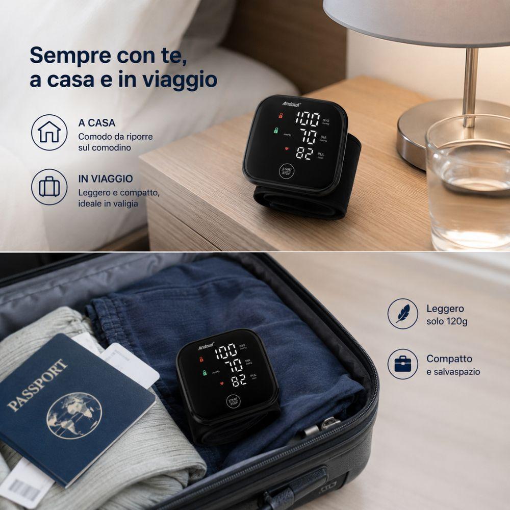 Misuratore di pressione da polso con display LED, visualizzazione risultati