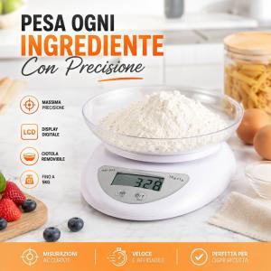 Bilancia da cucina digitale elettronica con ciotola removibile display lcd e misurazione di precisione