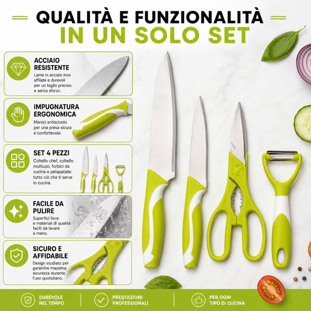  set coltelli da cucina 4 pezzi con forbici e pelapatate - foto 4