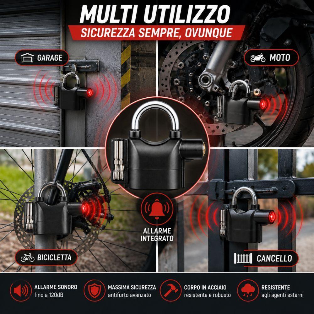 lucchetto allarmato antifurto 70mm con allarme sonoro per moto bici garage cancello - foto 3 lucchetto allarmato antifurto 70mm con allarme sonoro per moto bici garage cancello - foto 3