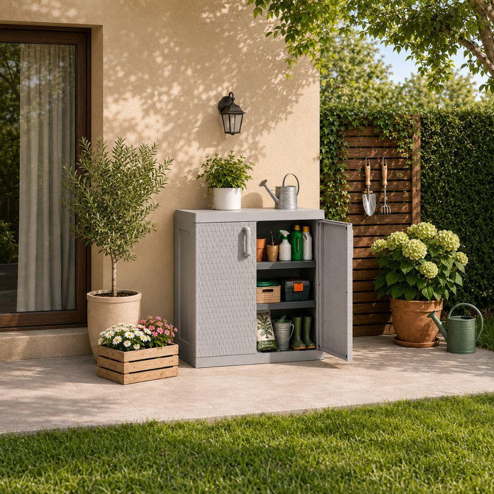  armadio basso rattan mega toomax 2 ante 90x54x102 cm da interno esterno coperto - foto 4