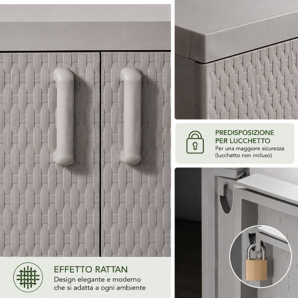  armadio basso rattan mega toomax 2 ante 90x54x102 cm da interno esterno coperto - foto 5