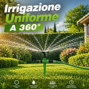 Aspersore irrigatore rotante 3 bracci con picchetto per giardino prato e orto