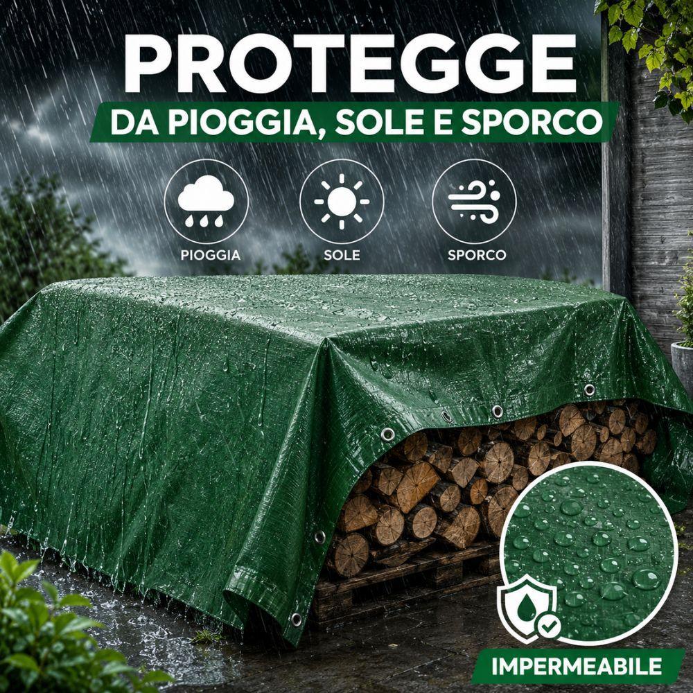 telo occhiellato multiuso impermeabile verde copertura esterna giardino campeggio - foto 2 telo occhiellato multiuso impermeabile verde copertura esterna giardino campeggio - foto 2