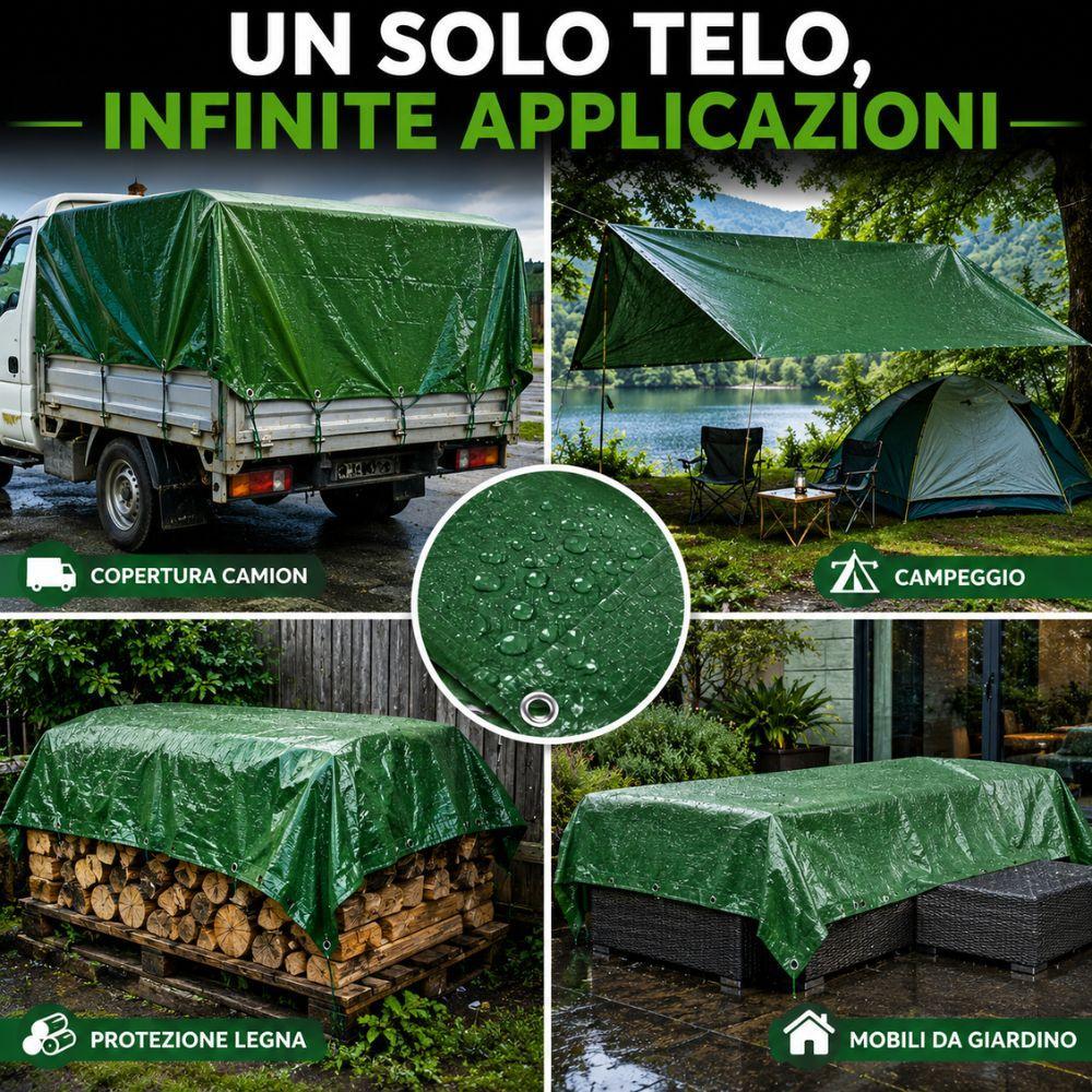 telo occhiellato multiuso impermeabile verde copertura esterna giardino campeggio - foto 3 telo occhiellato multiuso impermeabile verde copertura esterna giardino campeggio - foto 3