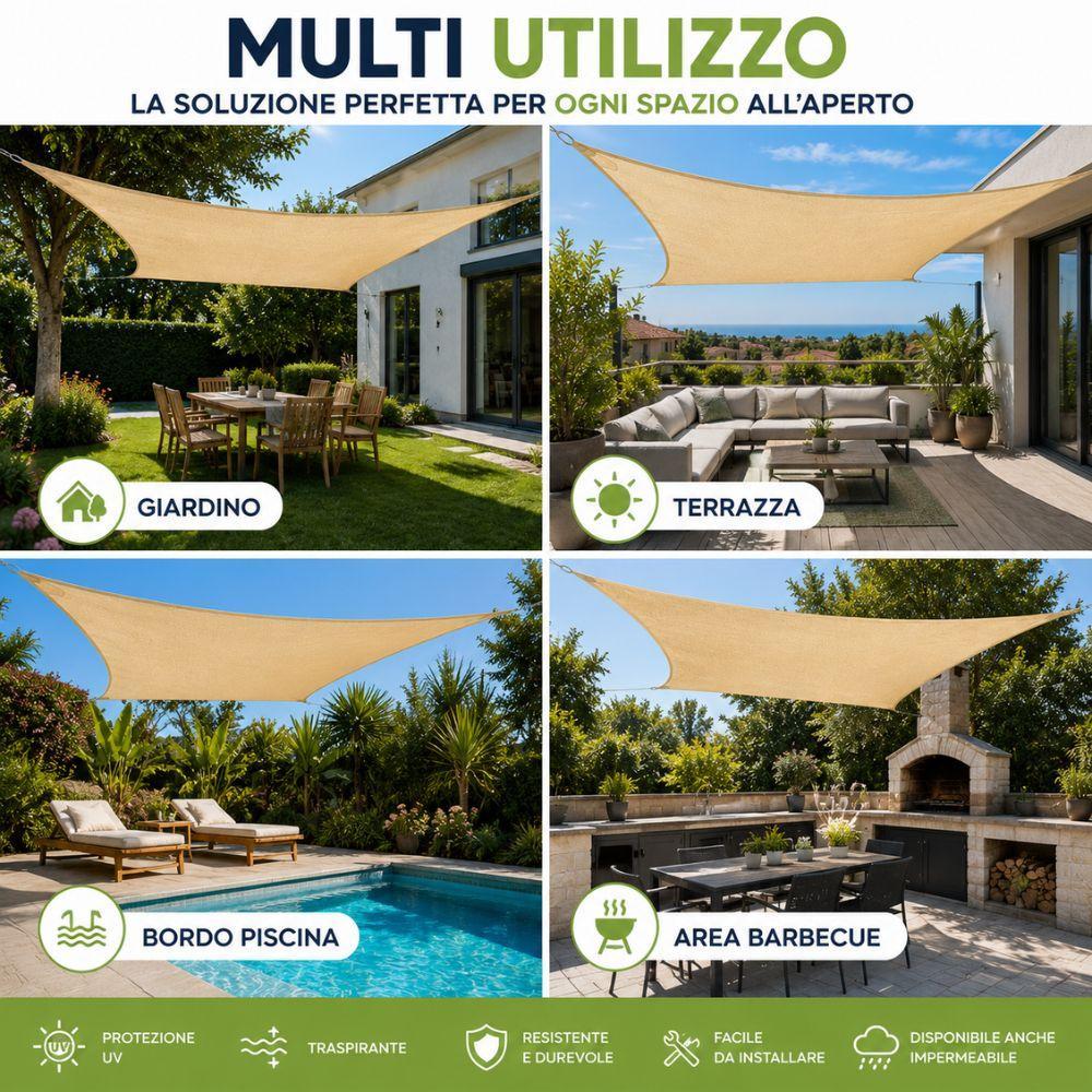vela ombreggiante quadrata e triangolare da giardino terrazza balcone in hdpe e impermeabile - foto 3 vela ombreggiante quadrata e triangolare da giardino terrazza balcone in hdpe e impermeabile - foto 3